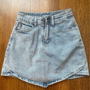 Light Wash Hanky Hem Denim Mini Skirt Skort